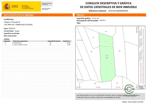 Finca agrícola de 1,6131 ha en venta en Toledo