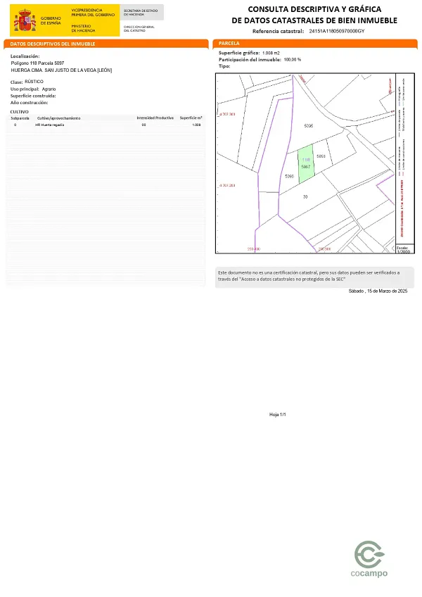 Finca agrícola de 0,31 ha en venta en León